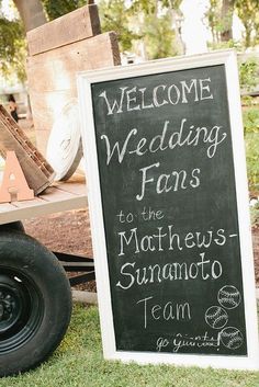 a sign that says welcome wedding fans to the matthews - sanamoto team