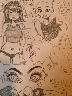 some drawings of girls with different expressions on them