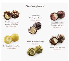 the different types of chocolates are shown in this poster, which is also labeled