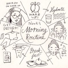 a black and white drawing of the words morning routine