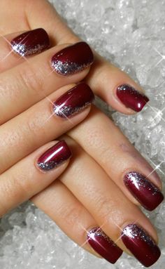 Christmas Nail Art Easy, Valentine Nails, Christmas Nails Easy, Christmas Nail Art Designs, Burgundy Nails, Red And Silver, Ideas Nails