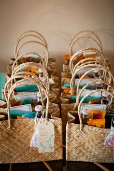 baskets filled with books on top of a table