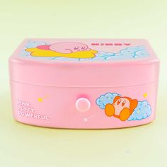 a pink toy box with an image of a cartoon character on the front and side