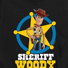 Toy Story - Sheriff Woody - Toddler And Youth Short Sleeve Graphic T-Shirt - Celebrate the essence of Disney's Toy Story with officially licensed apparel featuring unique designs crafted exclusively by Hybrid Apparel. Each piece brings beloved characters, iconic imagery, and memorable moments to life, offering Toy Story fans a one-of-a-kind way to showcase their passion. Black Tops With Cartoon Print For Playtime, Black Cartoon Print Tops For Playtime, Sheriff Woody, Trending Graphic Tees, Junior League, Cat Top, Kids Clothes Boys, Disney Toys, Top Graphic Tees