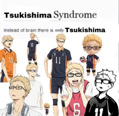 an image of some people with glasses and one is wearing a shirt that says, tsushisma syndrome instead of brain there is only tukishimma