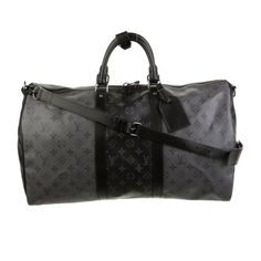 Title: Men's Louis Vuitton 2020 Reverse Monogram Eclipse Keepall Bandouliere 50 Bag Description: Indulge In Luxury Travel With This Exquisite Louis Vuitton Weekender Bag From The Coveted 2020 Collection. Crafted In Sleek Black With The Iconic Reverse Monogram Eclipse Print, This Piece Exudes Sophistication. It Features Silver-Tone Hardware Complemented By Rolled Handles And A Single Adjustable Shoulder Strap For Versatile Carrying Options. The Spacious Interior Is Lined With Twill And Boasts A Single Pocket For Added Organization. Secure Your Belongings With Ease Using The Convenient Zip Closure At The Top. This Bag Comes In Excellent Condition, With No Visible Signs Of Wear, Making It A Ti Louis Vuitton Weekender, Louis Vuitton 2020, Duffel Bag, Weekender Bag, Luxury Travel, Black Print, Louis Vuitton Bag, Silver Tone, Black And Grey