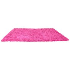 a bright pink shaggy rug on a white background