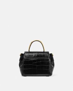 Versace Croc-Effect La Medusa Small Handbag | VERSACE Workwear Crocodile Pattern Top Handle Shoulder Bag, Small Handbag, Gianni Versace, Small Handbags, Versatile Style, Black Handbags, Fashion Handbags, Embossed Leather, Chain Strap