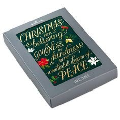 a christmas card box with the words'christmas is believing, goodness and kindness on the wonderful dream of peace