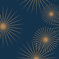 three golden fireworks on a dark blue background