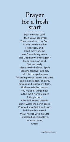 the poem prayer for a fresh start on a blue background with an image of a cross