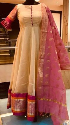 Dress made out of saree Long Length Dresses Traditional, Kurti From Saree Ideas, Outstanding Outfits, Lehenga Saree Design, Gown With Dupatta, Sari Dress, Saree Gown, Long Gown Dress