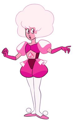 a cartoon character in pink and white with her hands out to the side, she is wearing