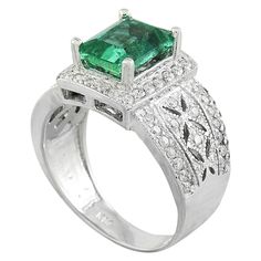 Stamped: 14K Total Ring Weight: 8.1 Grams Emerald Weight 2.36 Carat (9.00x7.00 Millimeters)Diamond Weight: 0.70 carat (F-G Color, VS2-SI1 Clarity )Face Measures: 12.45 Millimeter SKU: [600716] Formal Platinum Emerald Ring With Diamond Cut, Classic 14k White Gold Emerald Ring For Formal Occasions, Formal Emerald Cut Ring With Halo Setting, Formal Emerald Cut Rings With Halo Setting, Classic Formal Emerald Ring In 14k White Gold, Classic 14k White Gold Emerald Ring For Formal Events, Gia Certified 14k White Gold Ring For Formal Events, Classic Gia Certified Emerald Ring For Formal Occasions, Formal Classic Gia Certified Emerald Ring