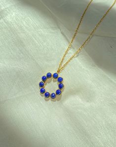 Chloe means blossom. This beautiful and dainty necklace is handmade using finest lapis lazuli which are feather light in weight on 18k gold plated brass. Chloe Necklace, Semi Precious Jewelry, Feather Light, Silver Moon, Bangle Set, Dainty Necklace, Bracelets And Charms, Silver Cuff, Charm Earrings