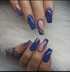 Royal Blue Prom Nails, Cute Easter Nails, Royal Blue Nails Designs, Blue Prom Nails, Spring Nails 2023, Blue And Silver Nails, Royal Blue Nails, Blue Glitter Nails, Geometric Nail Art