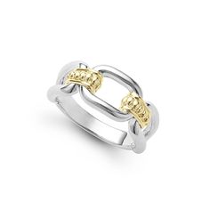 Sterling silver & 18k gold variations of Caviar beading & fluting elements form this oval link ring. Lagos Jewelry, Signature Rings, Link Ring, Gold Statement Ring, Pave Diamond Ring, Linking Rings, Gold Ring Stack, Ring Size Guide, Womens Jewelry Rings