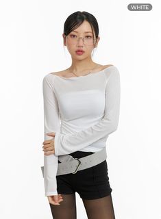 solid-off-shoulder-long-sleeve-cm421 / White Spring Crew Neck Crop Top For Night Out, Trendy Stretch Long Sleeve Top For Spring, White Stretch Tops For Night Out, Trendy Fitted Off-shoulder Mesh Top, Trendy Tops For Summer Night Out, Casual Summer Party Tops, Fitted Knit Top For Spring Night Out, Trendy Summer Tops For Night Out, Fitted White Long Sleeve Top For Summer