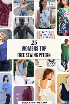 women's top sewing patterns with text overlay that reads 25 women's top free sewing pattern