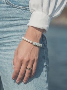 Aquamarine and faceted moonstone gemstones, freshwater pearls Gold-filled toggle closure Also available in grey Handmade in Newport, RI *Due to the unique nature of freshwater pearls and genuine stones there will be slight variations from images on site Moonstone Gemstones, Newport Ri, Unique Nature, Blue Bracelet, Newport, Aquamarine, Mens Bracelet, Fresh Water, Moonstone