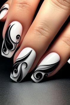 Black And White Nail, Black And White Nail Designs, Fancy Nail Art, White Nail Art, Black Nail Designs, White Nail Designs