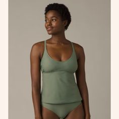 Nwt Prana Set Marina Tankini + Reversable Jess Bottom 38d & M/L Bikini Missing Size Tag $55 Has Sanitary Liner 17.5" Across Hips 8.5" Rise Reverses To Light Blue Tankini $80 Marina Army Green Supportive Tankini For Days In And Around The Water Removable Soft Cups Let You Decide Your Support Level Back Key Hole Detail Keeps Things Spicy Tech Specs Material 78% Recycled Nylon, 22% Lycra Style Tankini Features Removable Cups, Sun Protection, Full Support Upf Rating 50+ Activie, Summer Vacation Swim Casual Bra Friendly Tankini, Casual Seamless Tankini, Blue Tankini, Beach Cruise, Soft Cup, Key Hole, Summer Vacation, Size Tag, Army Green