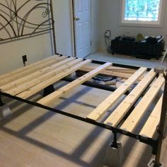 the bed frame is made up and ready for us to put in their new home