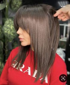 2023 Hair Trends For Long Hair, Long Angled Bob With Layers And Bangs, Change Of Hairstyle, Black Medium Length Hair With Bangs, Angled Long Bob With Bangs, Long A Line Bob With Bangs, Wispy Face Framing Bangs Medium Hair, Girls Medium Length Haircut, Long Lob Haircut With Bangs