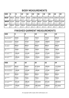 the measurements for body measurements and measurements