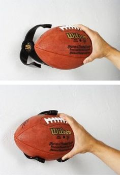 two pictures of a hand holding a football