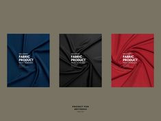 the fabric product brochure is shown in three different colors