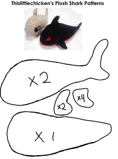 a stuffed animal shark next to an image of the pattern for it's teeth