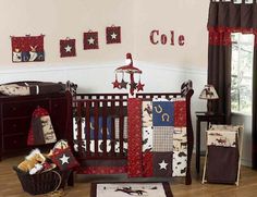 Cowboy Western Baby Crib Bedding Set - 9pc Nursery Collection #kidsroomstore Western Crib Bedding, Western Crib, Western Nursery, Baby Wishes, Baby Crib Sets, Horse Cowboy