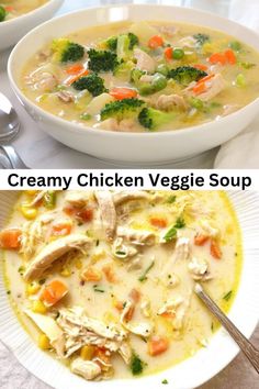 two bowls of creamy chicken veggie soup