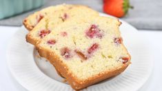 two slices of strawberry bread on a white plate