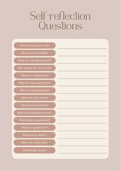 the self reflection question sheet is shown in brown and tan tones, with an image of a