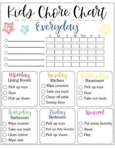 a kid's chore chart for every day