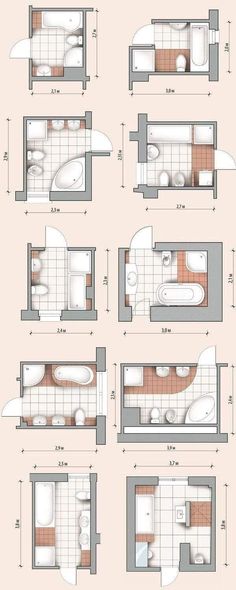 the floor plan for a small bathroom is shown in four different sections, including an overhead shower