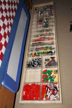 a drawer with many different types of legos in it