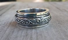 "Chunky wide ring Solid sterling silver Ornate thick scroll 17-19 gms depending on the size. 10mm (3/8 \") wide 4mm high ( nearly 2/8\") This is a VERY THICK band. I can make this in other sizes..pls convo me for a quote. If you like this design and prefer a thinner version or a different size is required please convo me for a quote" Handmade Bohemian Wide Band Ring For Anniversary, Bohemian Wide Band Rings For Anniversary, Bohemian Rings With Engraved Wide Band, Bohemian Wide Band Engraved Rings, Thick Silver Rings Chunky, Bohemian Wide Band Rings Engraved, Antique Silver Rings Chunky, Bohemian Sterling Silver Wide Band Ring, Handmade Bohemian Sterling Silver Wide Band Ring