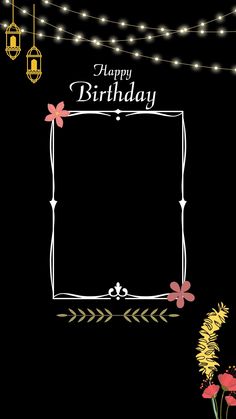 a happy birthday card with flowers and lights on the dark background, eps file available