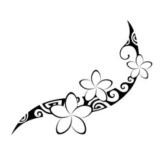 a black and white drawing of a crescent with flowers on it