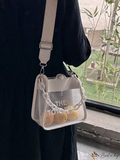 BirdinBag - Chic Mini Chain Square Bag with Letter Graphic Design and Clear White DÃÂÃÂ©cor White Tote Bag With Chain Strap, White Tote Shoulder Bag With Chain Strap, White Everyday Bag With Chain Strap, White Everyday Bags With Chain Strap, White Bags With Chain Strap For Daily Use, White Handheld Shoulder Bag With Chain Strap, Casual Shoulder Bag With Chain For Everyday Use, White Shoulder Bag With Chain For Daily Use, Casual Bags With Chain For Daily Use