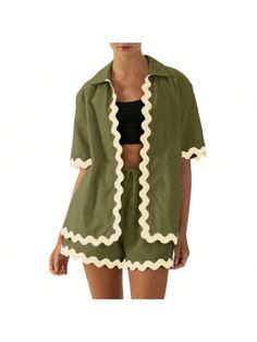 Fashionable and comfortable, the perfect choice for your wardrobeWomens Summer 2 Piece Beach Outfits Short Sleeve Button Down Shirts And Shorts Tracksuit Lounge Sets Army Green Casual    Colorblock    Women Clothing, size features are:Bust: ,Length: ,Sleeve Length: Womens 2 Piece Outfits, Oc Moodboard, Shirts And Shorts, Night Suit, Summer Fashion Outfits, Short Pajama Set, Lounge Sets, Amazon Women, Outfit Set