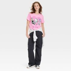 Give your outfit a cute look with the Women's Hello Kitty and Friends Heart Short Sleeve Graphic T-Shirt - Pink. Featuring a crewneck and short sleeves, this tee provides a regular fit, perfect for everyday wear. The pink hue with the Hello Kitty and Friends print adds playful charm. Get a combination of style and comfort with the women's graphic t-shirt - pink. Trendy Hello Kitty Print Short Sleeve T-shirt, Trendy Short Sleeve Hello Kitty T-shirt, Trendy Short Sleeve T-shirt With Hello Kitty Print, Hello Kitty Print Short Sleeve Graphic Tee, Hello Kitty Graphic Tee With Short Sleeves, Hello Kitty Print Graphic Tee With Short Sleeves, Hello Kitty Print Graphic Tee T-shirt, Spring Hello Kitty Print Short Sleeve T-shirt, Casual Cotton T-shirt With Hello Kitty Print