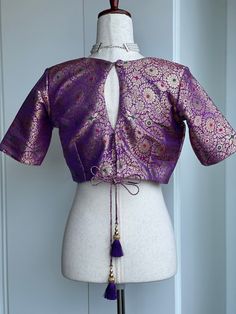 Blouse size 36-40 beautiful purple brocade blouse Fitted Purple Blouse For Party, Traditional Purple Formal Blouse Piece, Traditional Formal Purple Blouse Piece, Brocade Tops For Weddings And Festivals, Brocade Top For Wedding And Festivals, Fitted Purple Padded Blouse, Elegant Unstitched Purple Blouse Piece, Elegant Purple Unstitched Blouse Piece, Formal Unstitched Brocade Blouse Piece