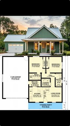 the floor plan for a small house with two garages and an attached living area