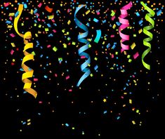 colorful streamers and confetti on a black background