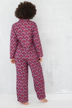 Super soft organic cotton! Beautiful Pichola print in gorgeous berry tones. Hand-screen printed on super soft 100% organic cotton, with contrast piped edging. This long-sleeve pj set includes a classic long-sleeve shirt, paired with our comfy, wide-leg pj trousers, complete with drawstring front, side-seam pockets and gently elasticated waist. Details: Drawstring waist Pockets Block printed Piped edging Chest pocket Button fronted Long-sleeved Gentle eco dyes 100% organic cotton Fit: I would say Berry Tones, Dita Von Teese Lingerie, What Katie Did, Plus Size Tights, Blue Socks, Fredericks Of Hollywood, Thigh High Socks, Pj Sets, Boutique Dresses