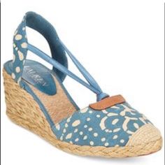 Ralph Lauren Wedge Espadrilles. Size 9,5 Blue Casual Wedge Sandals With Round Toe, Blue Round Toe Wedge Sandals, Blue Casual Round Toe Wedge Sandals, Casual Blue Round Toe Wedge Sandals, Blue Wedge Heel Espadrilles For Summer, Blue Espadrille Wedge Sandals For Spring, Blue Espadrille Wedge Sandals, Blue Closed Toe Espadrille Wedge Sandals, Blue Wedge Heel Espadrilles For Spring